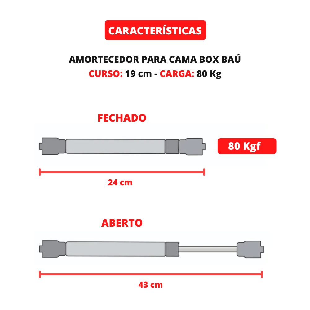 Pistão Amortecedor Mola Gás P/ Cama Box Baú Casal 784n/80kgf - Imagem 4