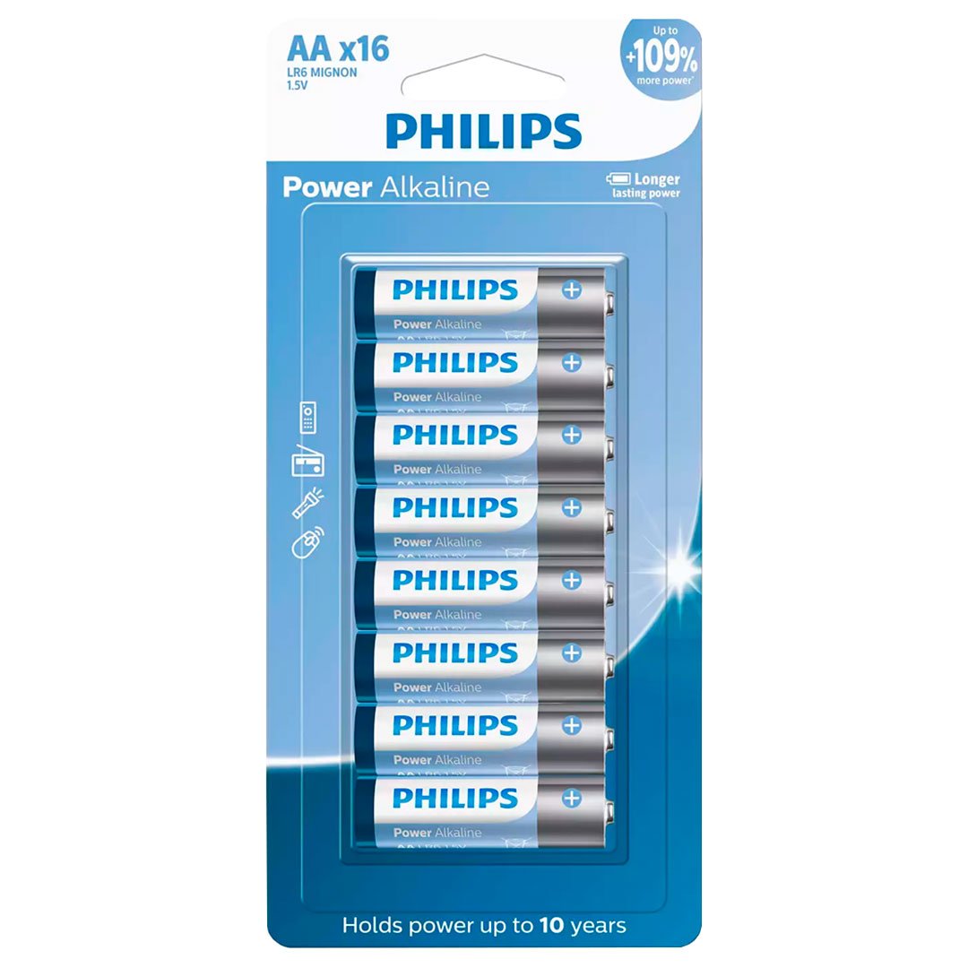 16 Pilhas Alcalinas Aa Philips