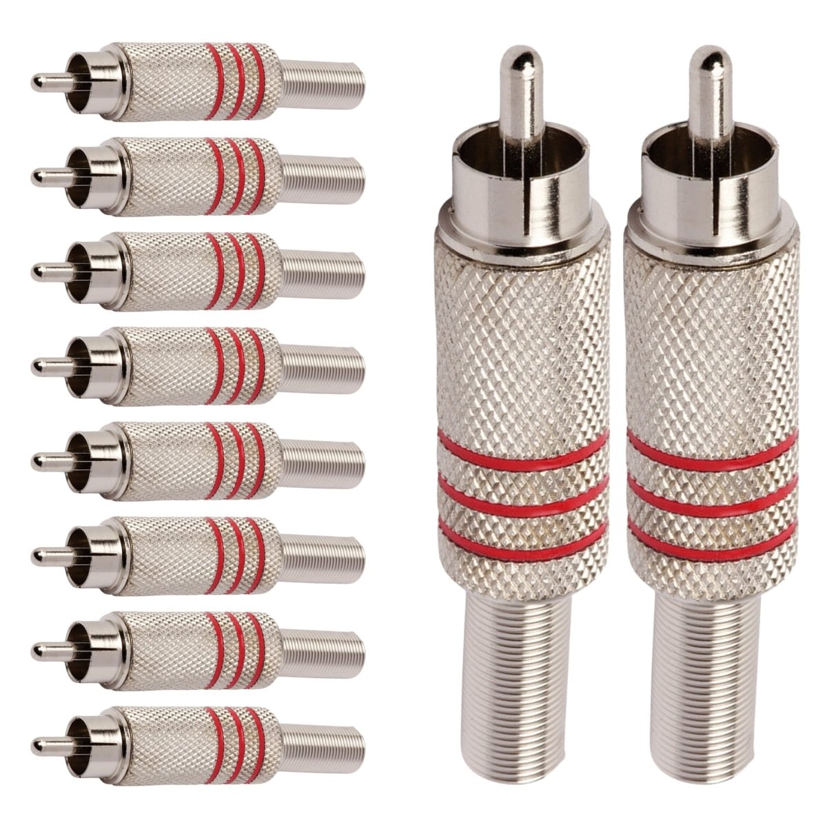 Conector Linha Rca Macho Metal Niquel Vermelho Storm 10 Unidades
