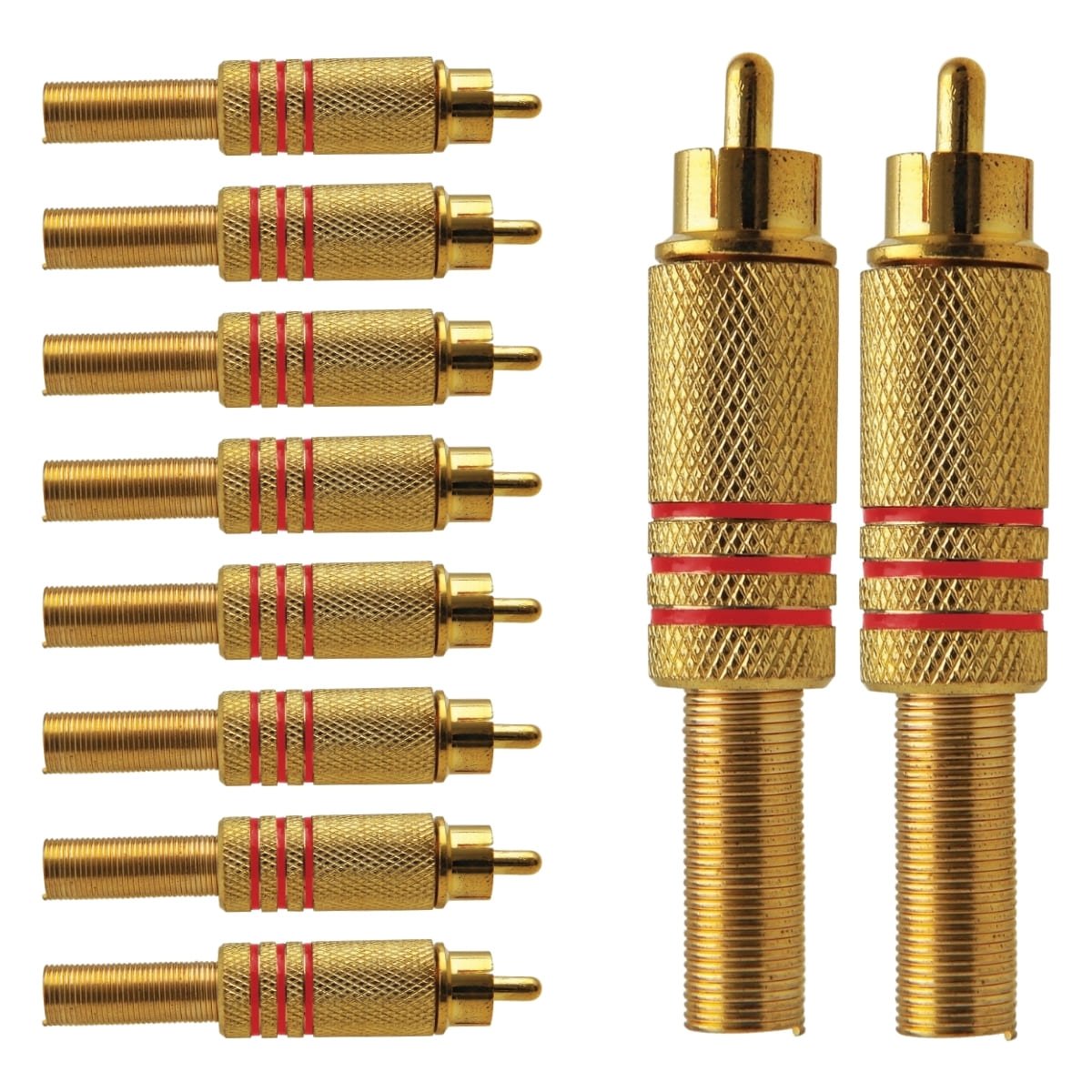 Conector Linha Rca Macho Metal Gold Vermelho Storm 10 Unidades