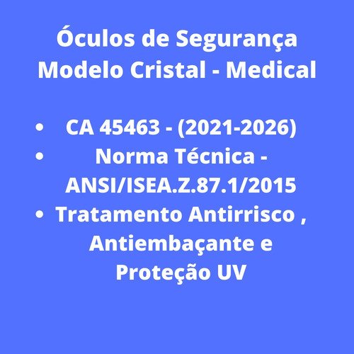 Kit 5 óculos Proteção Epi Sobrepor Incolor Médico Saúde Ca - UN / 5 - Imagem 3
