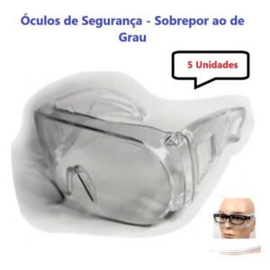 Kit 5 óculos Segurança Proteção Cristal Sobrepor Ao De Grau - UN / 5