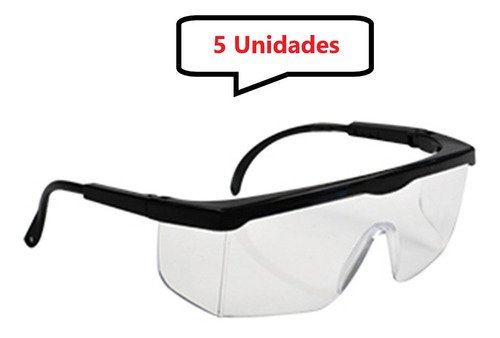 Kit 5 óculos Proteção Segurança Incolor Epi 1° Linha Ajuste - UN / 5